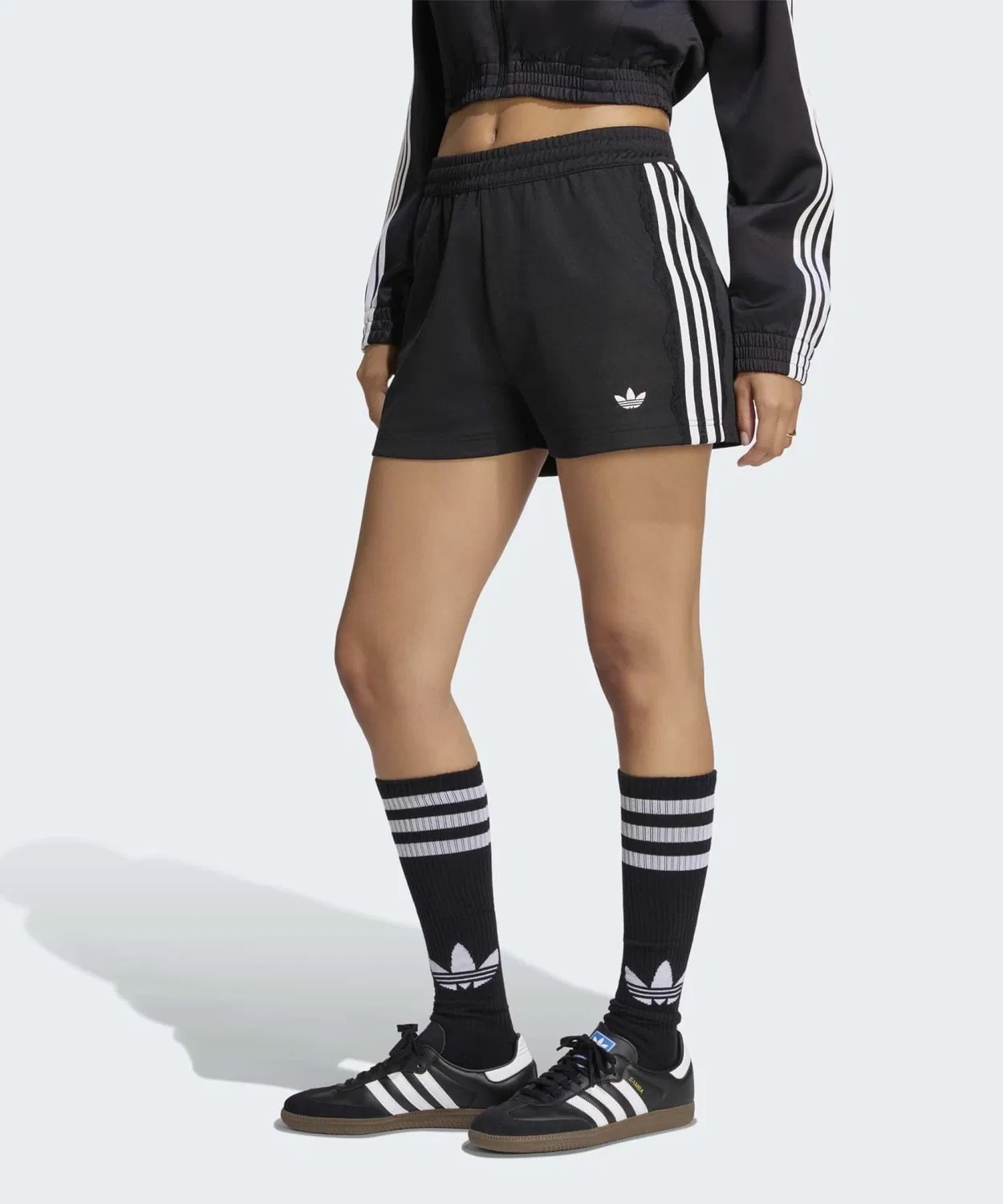 Женские шорты с кружевными вставками и молнией Lace Three Stripes Shorts Adidas, Black