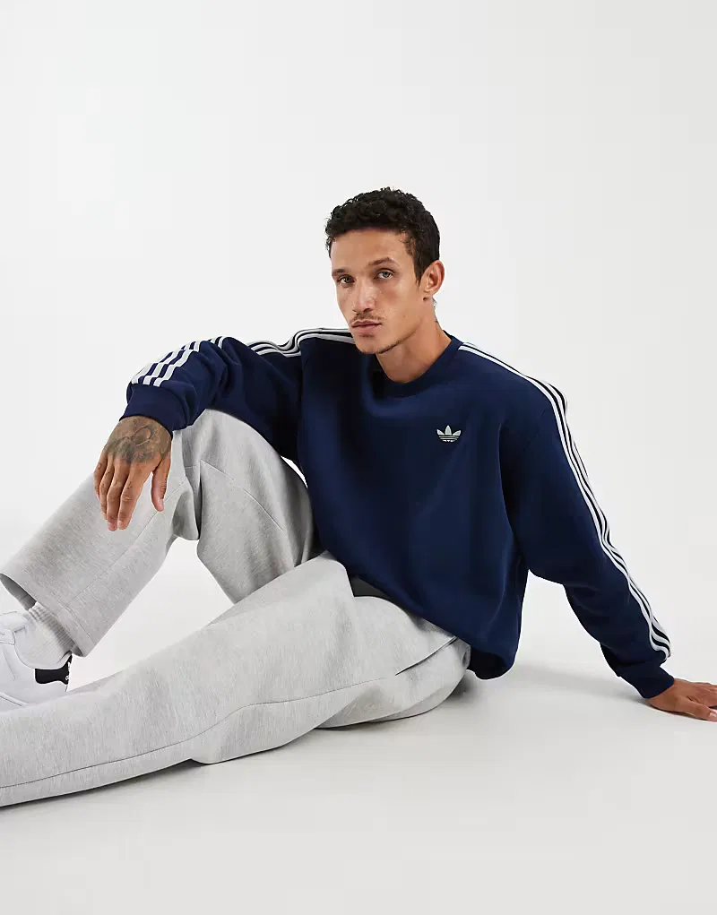 Свитшот Adidas Originals Adicolor с тремя полосками, свободного кроя, ночной индиго/серый