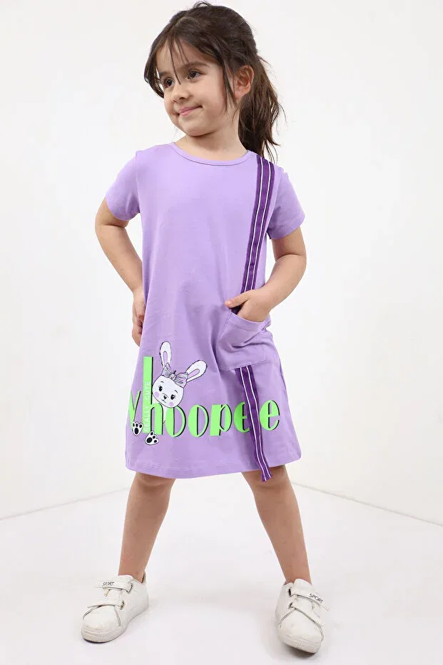 Детское платье для девочек с принтом Girl's pocketed striped rabbit printed dress Toontoy, Lilac