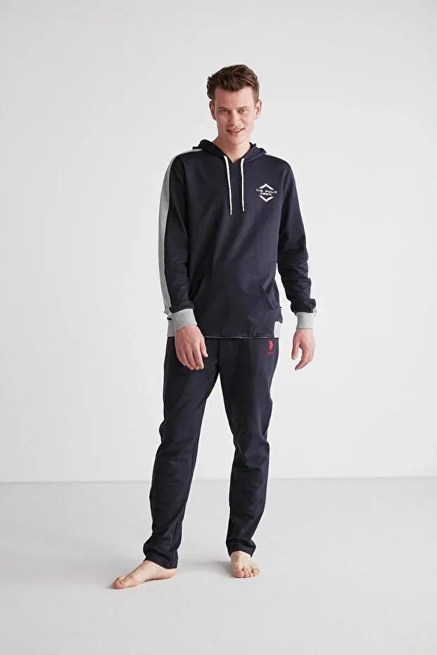 Мужской хлопковый комплект пижамы с капюшоном U.S. Polo Assn., Dark Blue — фото 2