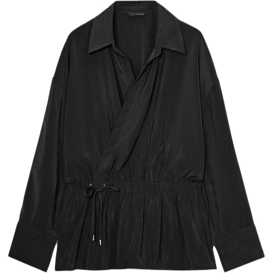 Женская рубашка с V-образным вырезом Black ZARA, Black