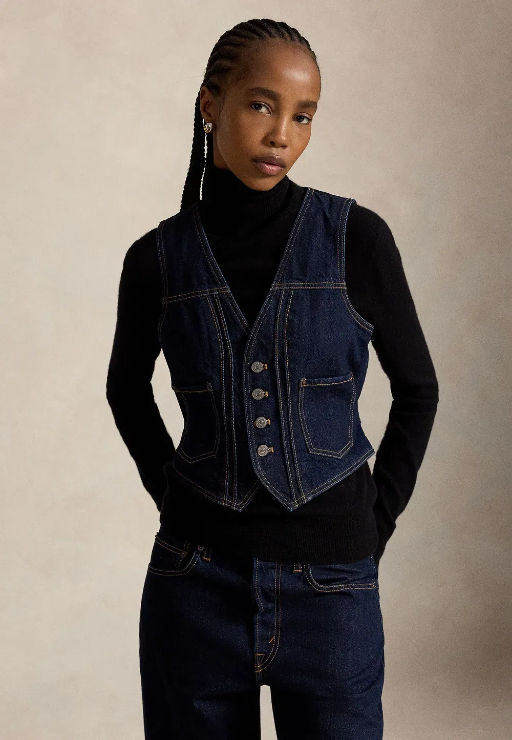 Джинсовый жилет в стиле милитари Polo Ralph Lauren, Cassis Wash