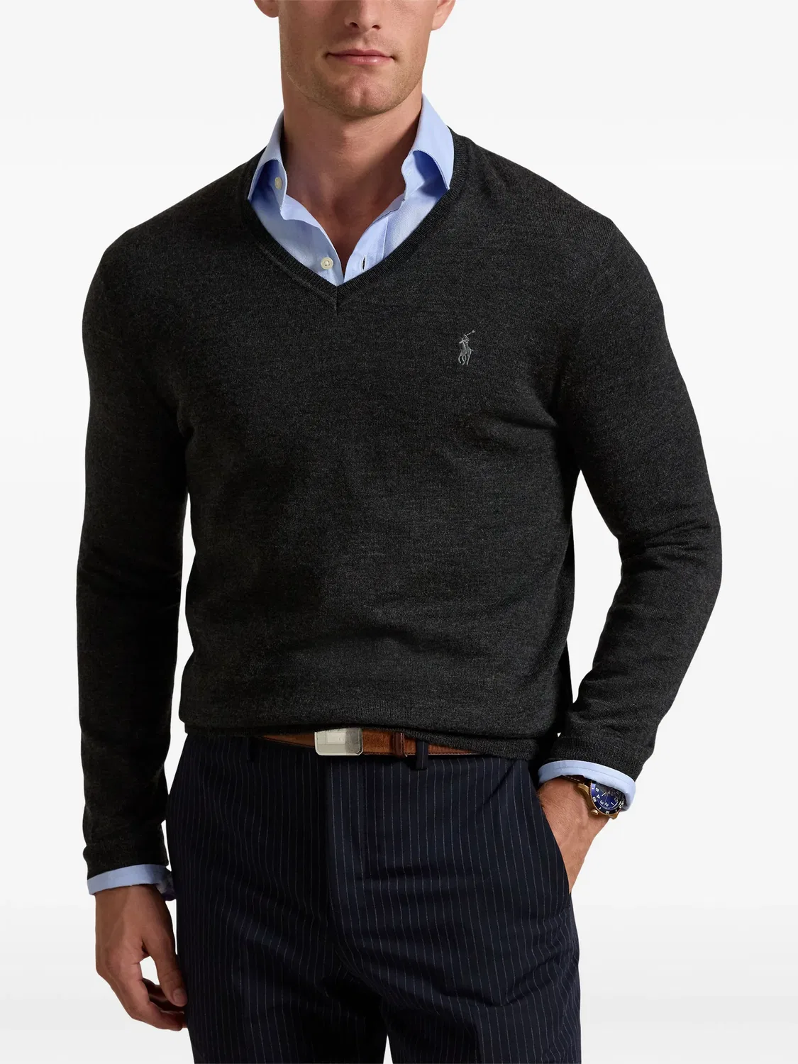 Polo Ralph Lauren Свитер V-образный 100% шерсть Серый — фото 3