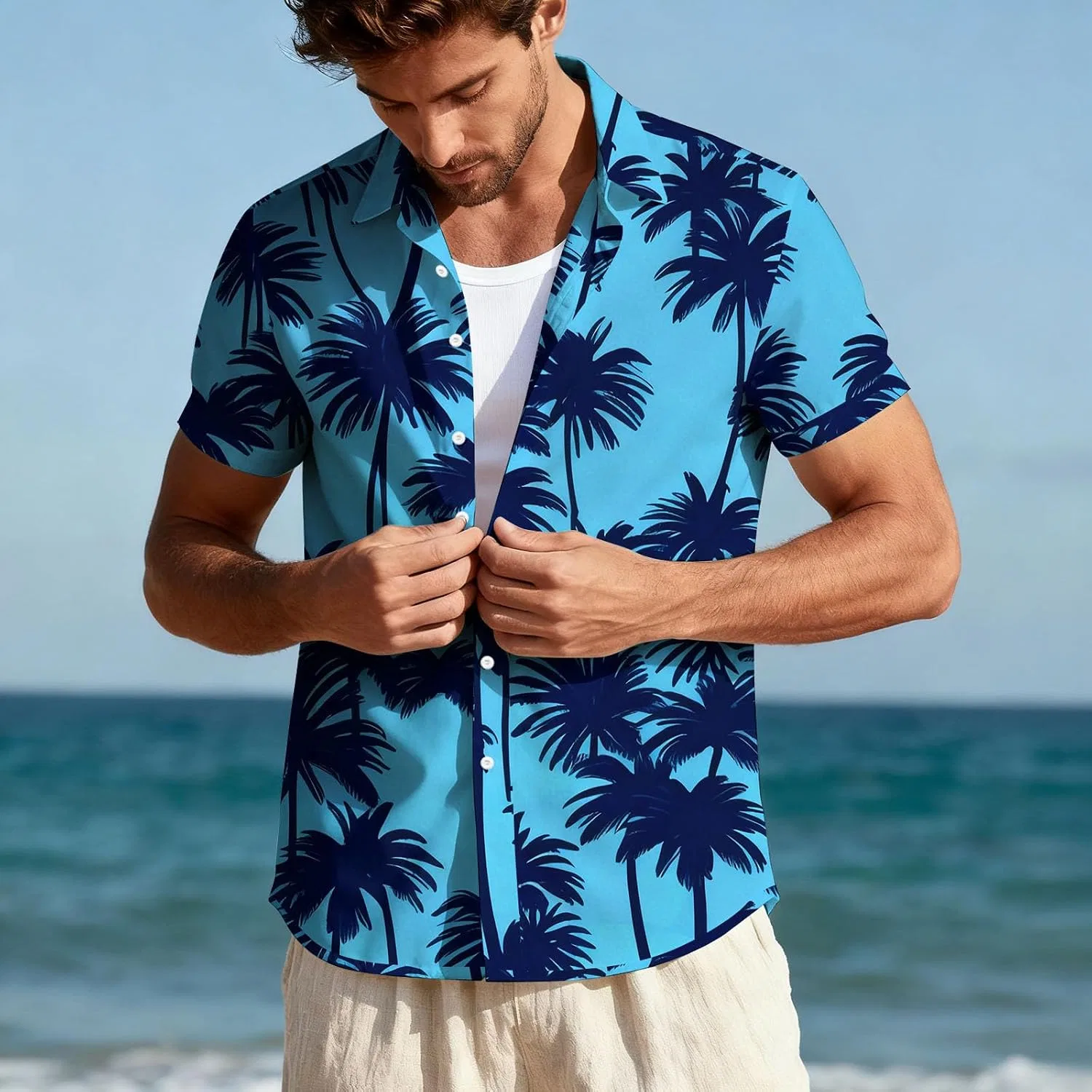 Мужская футболка с цветочным принтом Funky Hawaiian Shirt, Blue — фото 2