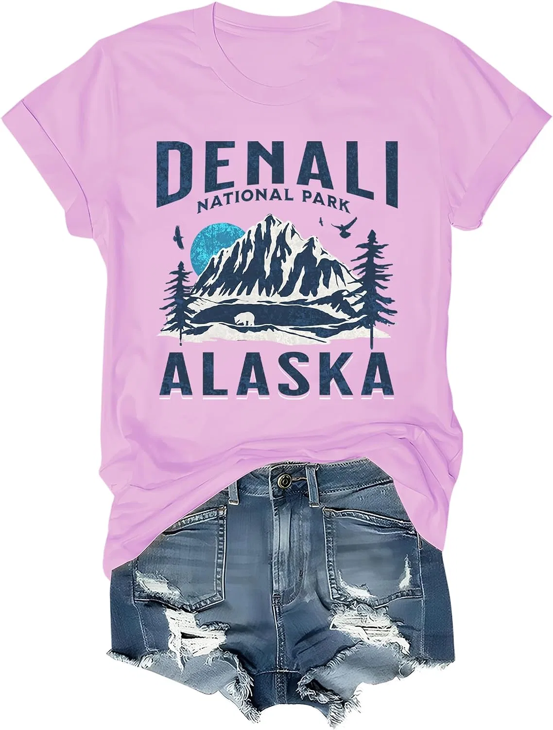 Женская футболка с принтом Denali National Park, Pink