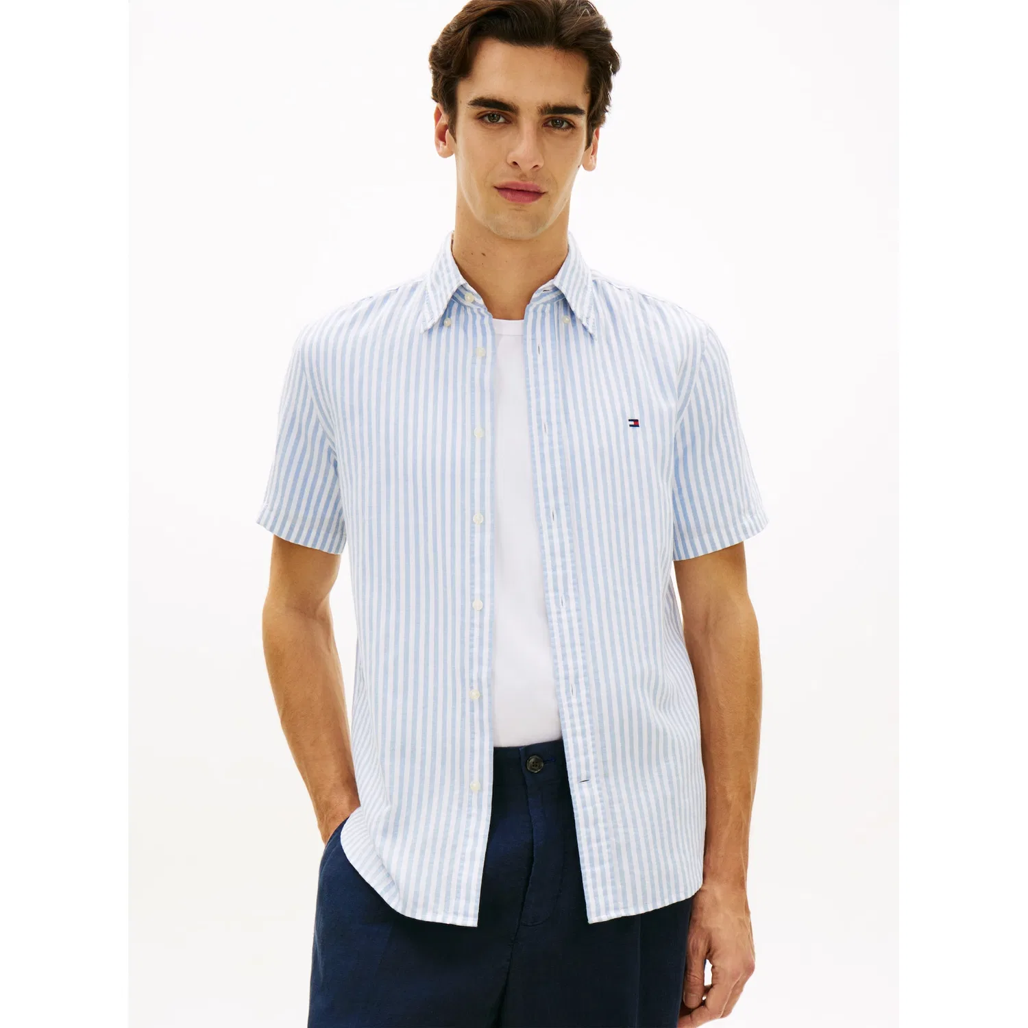 Мужская рубашка с коротким рукавом в полоску Tommy Hilfiger, Cloudy Blue / Stripe