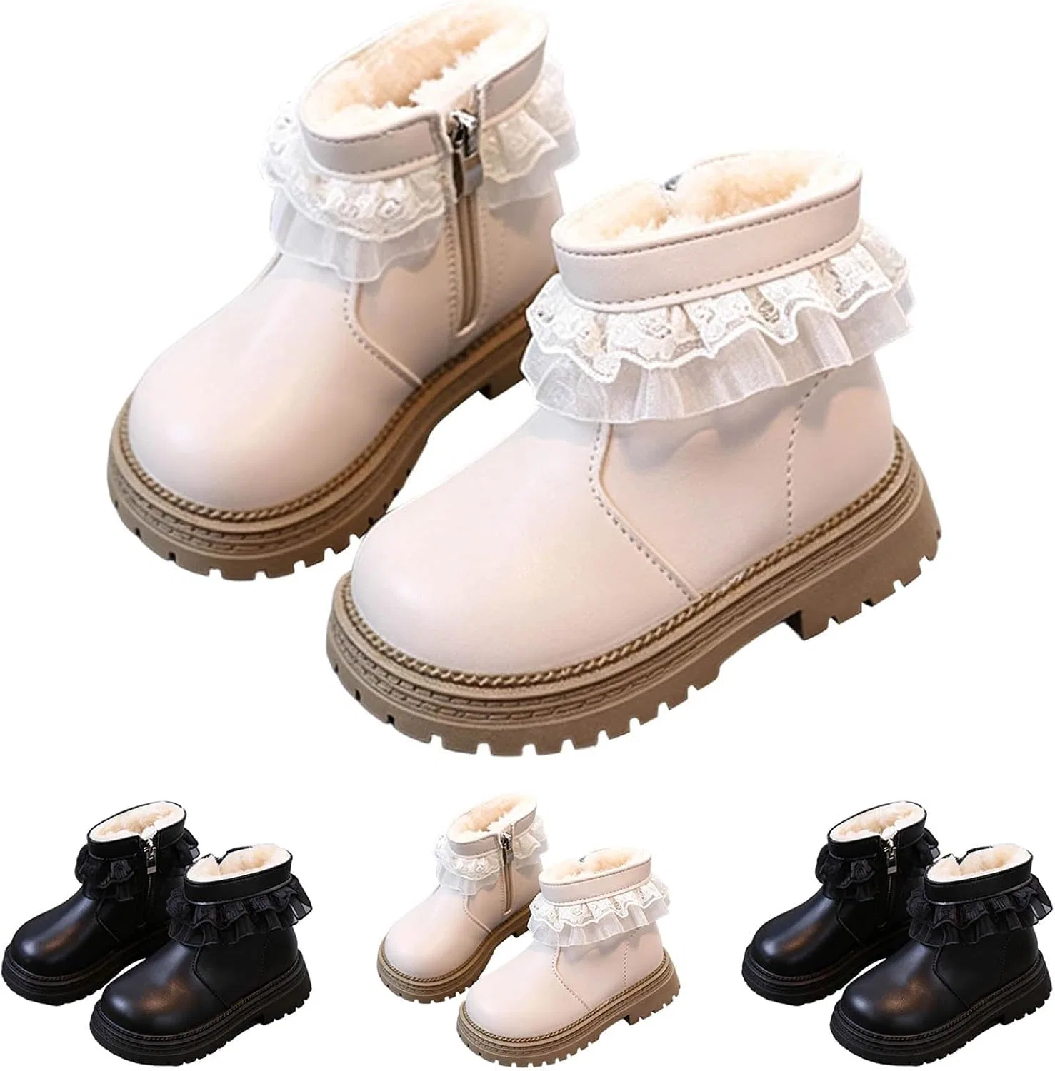 Детские ботинки для девочек с боковой молнией SHOPESSA, Black