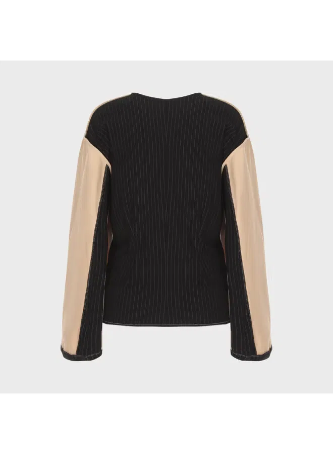 Блузка с цветными полосами и разрезными рукавами Zara, черный/верблюжий — фото 3