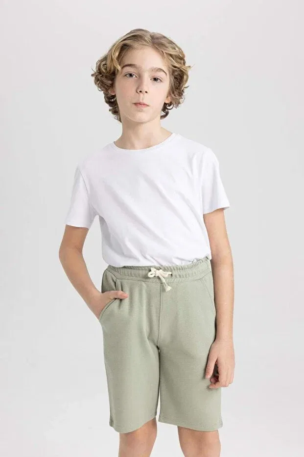 Детские шорты для мальчиков хлопковые Basic plain bermuda shorts Defacto, Green-Gn497 — фото 3