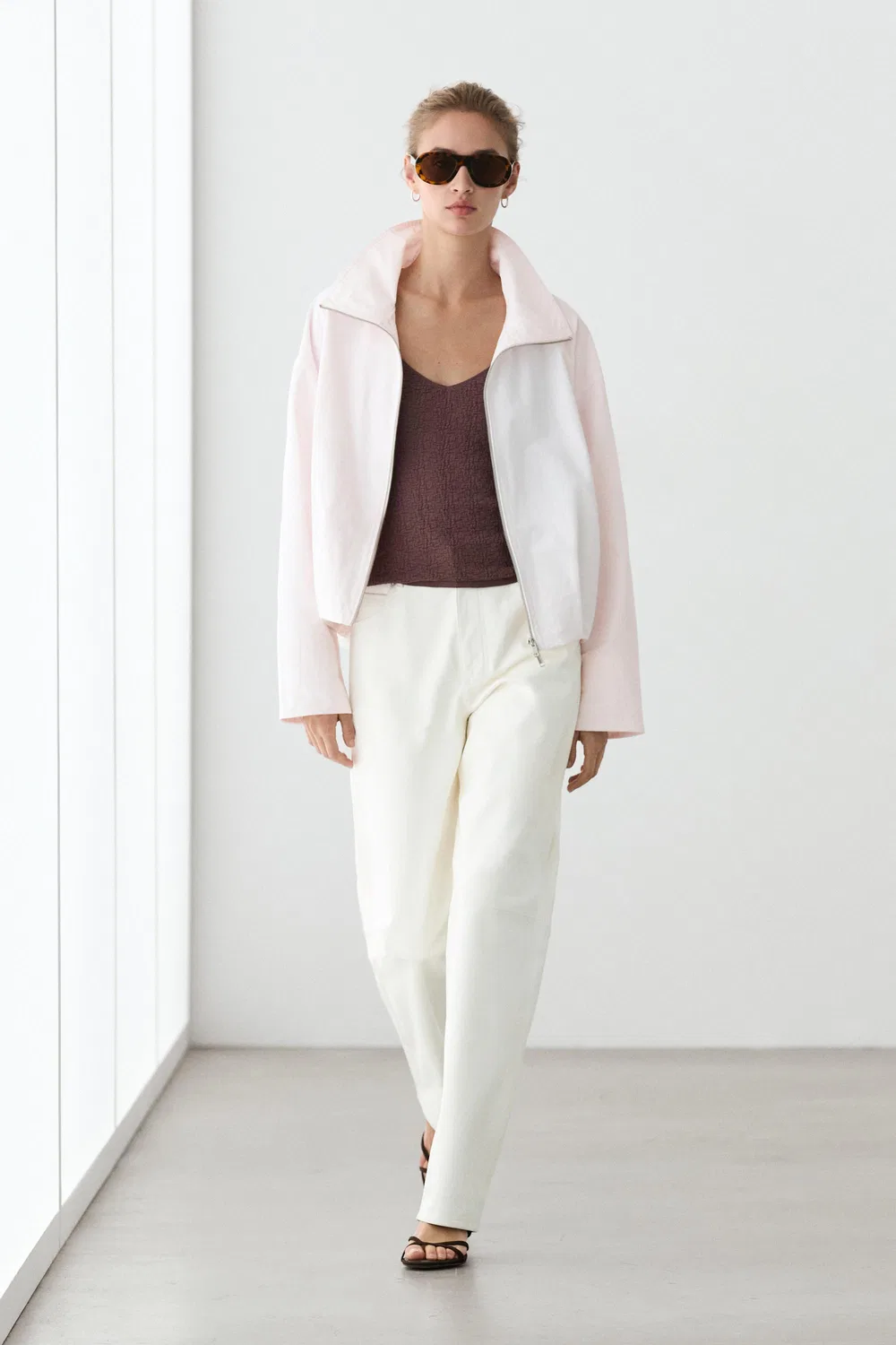 Куртка-бомбер Massimo Dutti, с высоким воротником, розовый