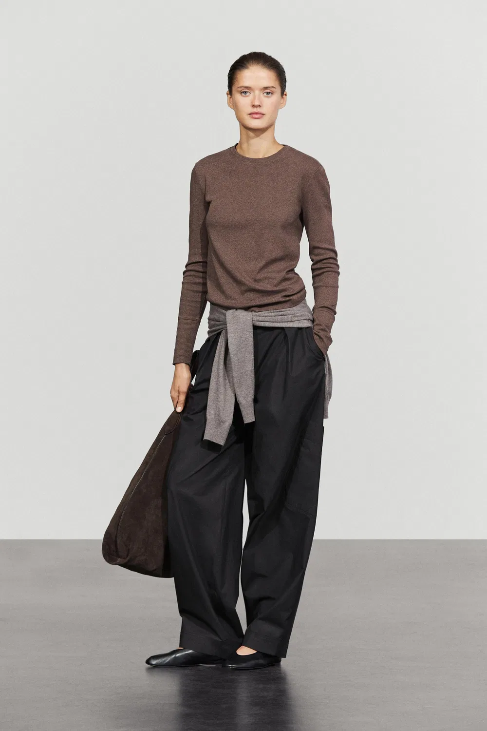 Лонгслив Massimo Dutti 100% Cotton, темно-коричневый — фото 4