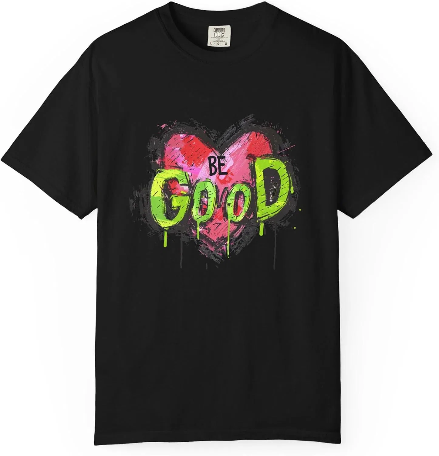 Женская футболка с сердцем и надписью BE GOOD Comfort Colors, Black