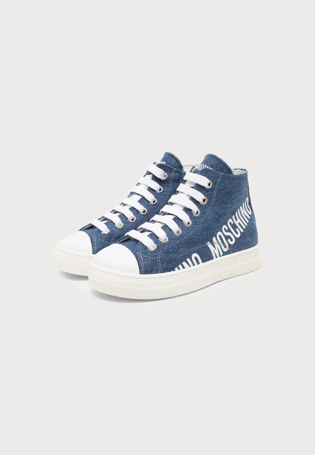 Унисекс - высокие кроссовки Moschino, Denim/White — фото 2