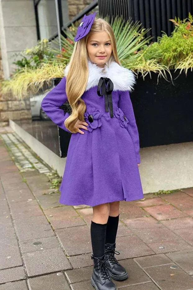 Детское зимнее пальто для девочек с длинным рукавом Riccotarz, Purple — фото 3