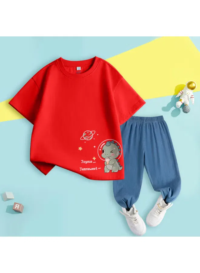 Комплект летней одежды хлопковый для мальчиков с коротким рукавом Jeanswest, красный — фото 2