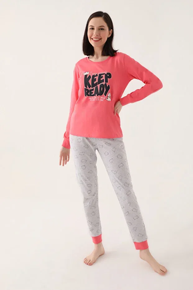Женский комплект пижамы с длинным рукавом, хлопковый, U.S. Polo Assn., Pink