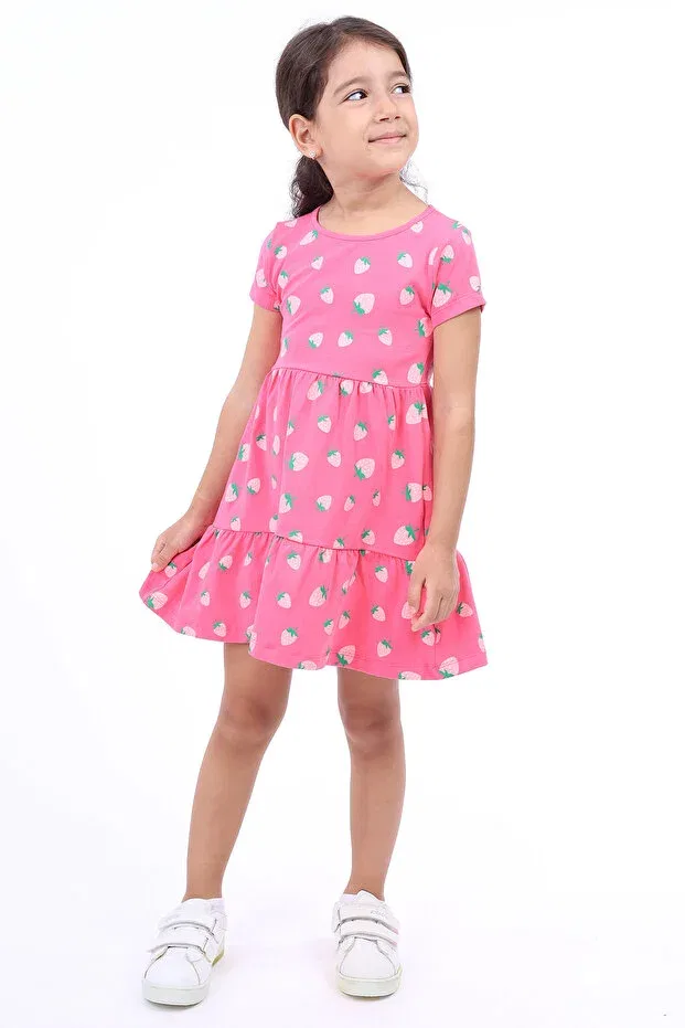Детское платье для девочек с принтом Full Strawberry Print Toontoy, Fuchsia