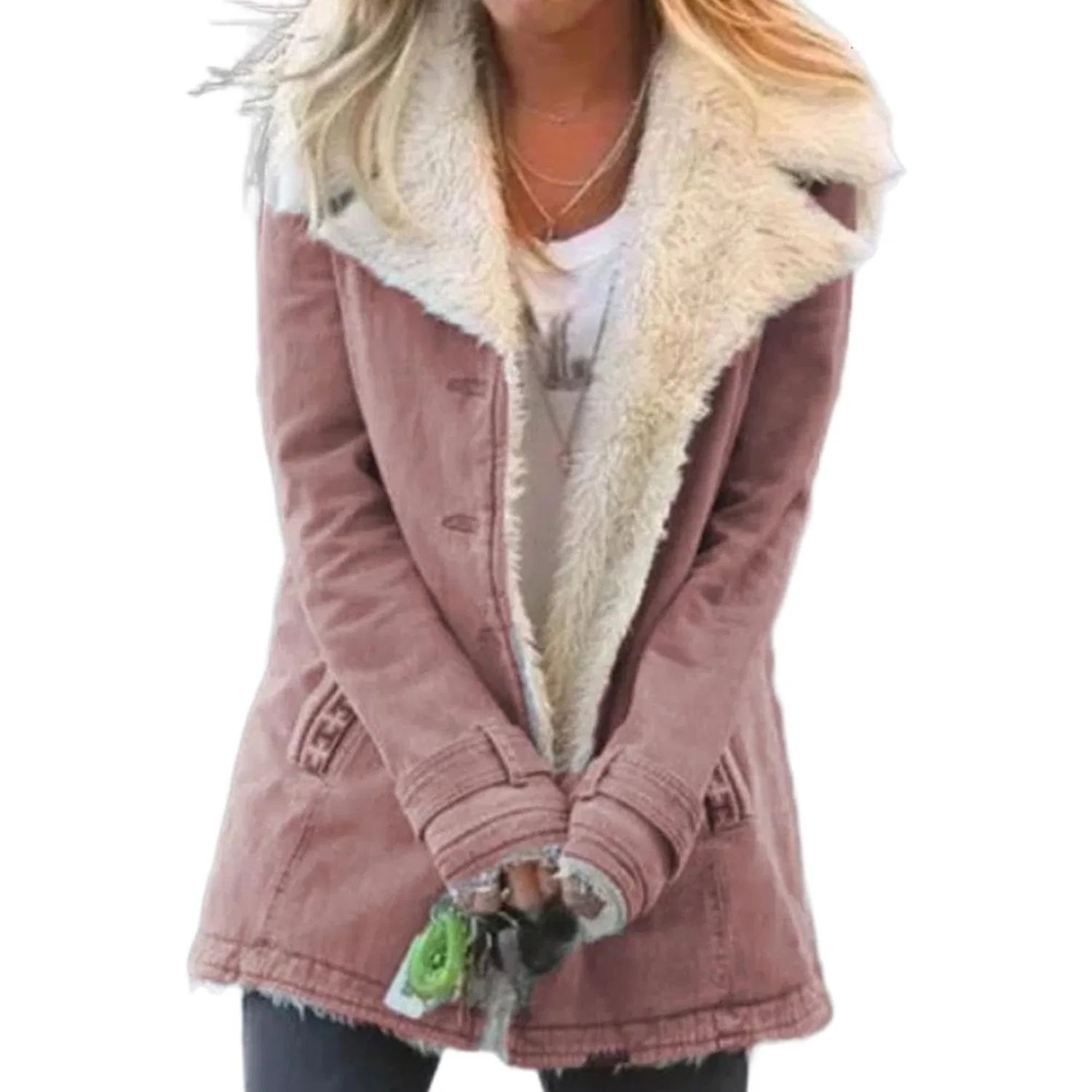 Женская джинсовая куртка на флисе с принтом, модель Oversized Casual, Rosa