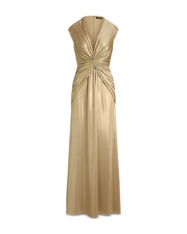 Женское платье с металлическим блеском Ralph Lauren, Tan/Gold