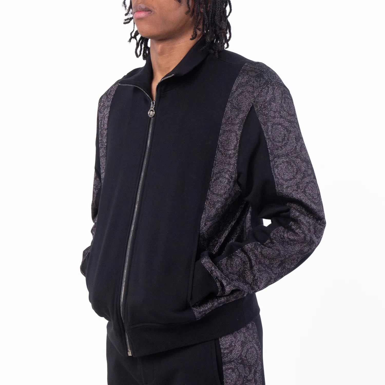 Свитшот с жаккардовым узором Barocco, с молнией Versace, Black — фото 2