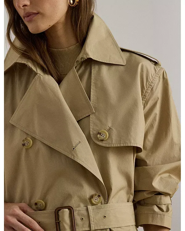 Женское двубортное пальто из хлопка Ralph Lauren, Tan — фото 4
