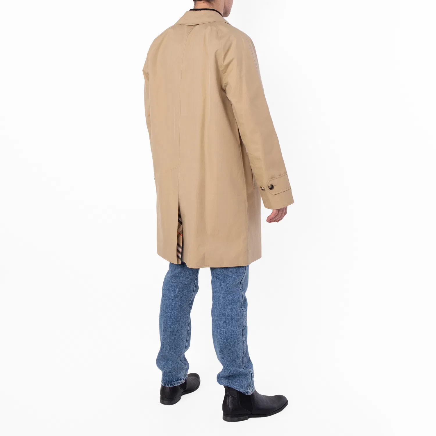 Пальто-кармен из габардина с рагланом, модель Check Reversible Gabardine Car Coat Burberry, Flax — фото 4