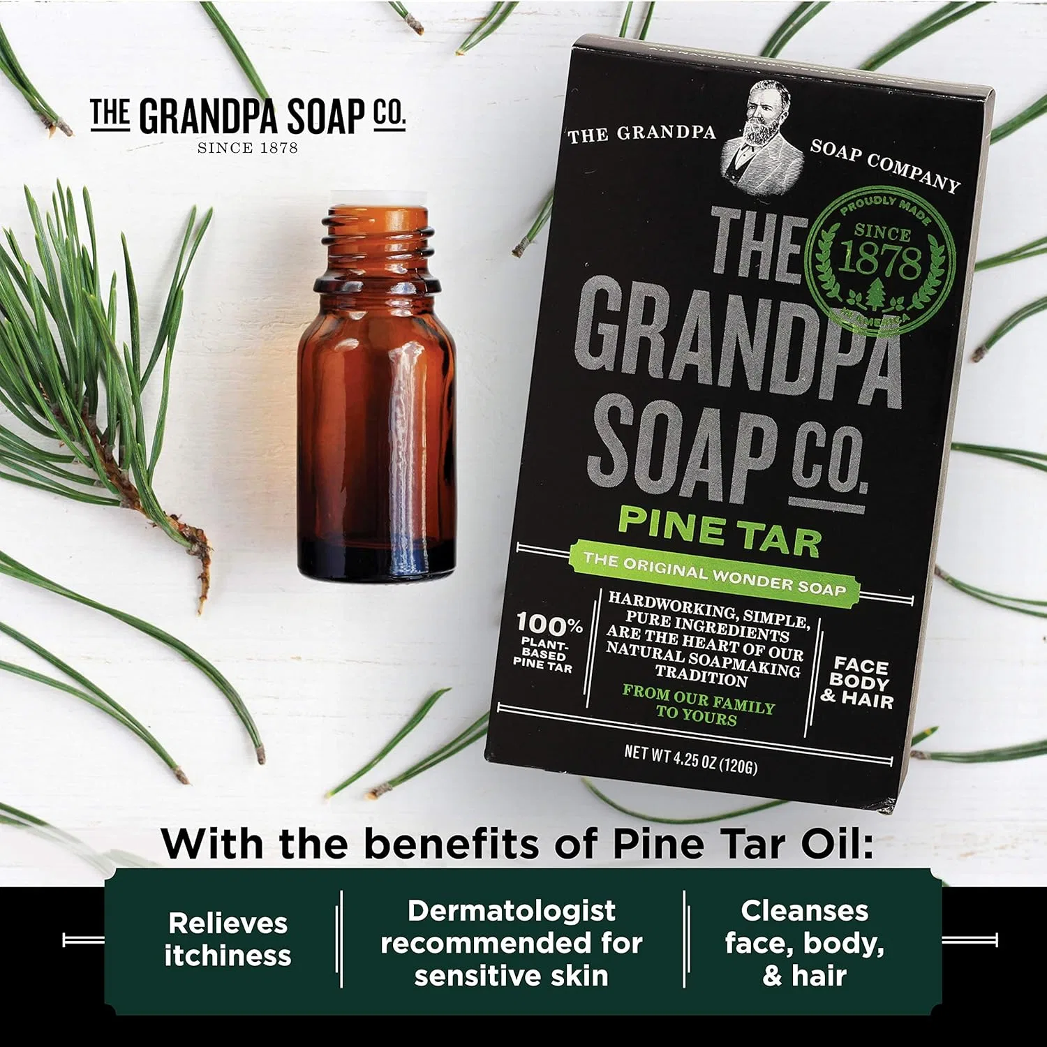 Твердое мыло Pine Tar Soap, The Grandpa Soap Company, 3 шт, 4.25 oz — фото 3