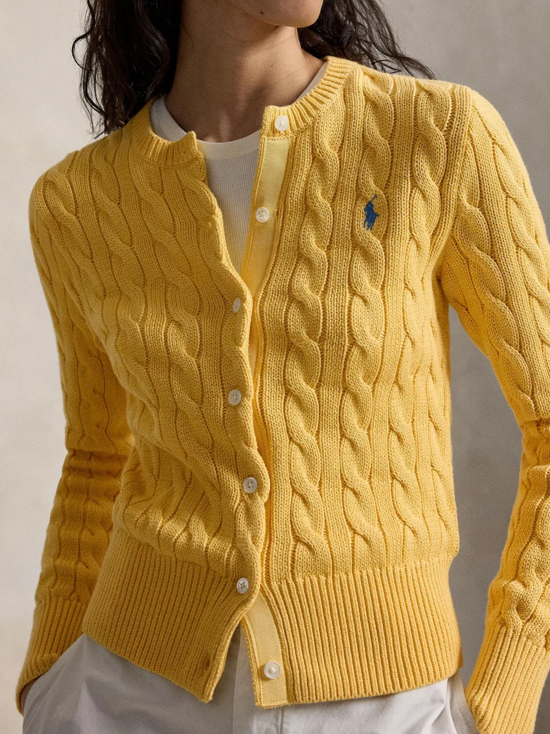 Кардиган кабельной вязки Polo Ralph Lauren, желтый — фото 4