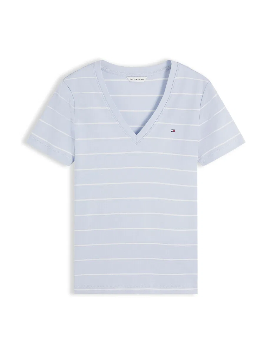 Футболка TOMMY HILFIGER 'Flag Embroidery Slim' пыльно-голубого цвета