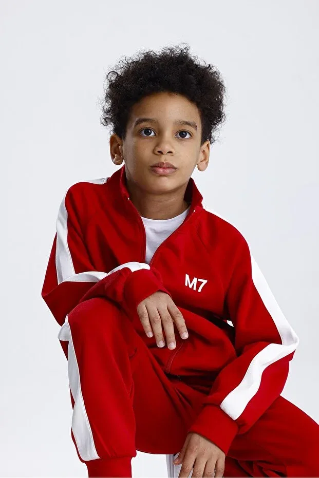Детский спортивный костюм для девочек с принтом Scuba Zippered Set Miababy, Red — фото 3