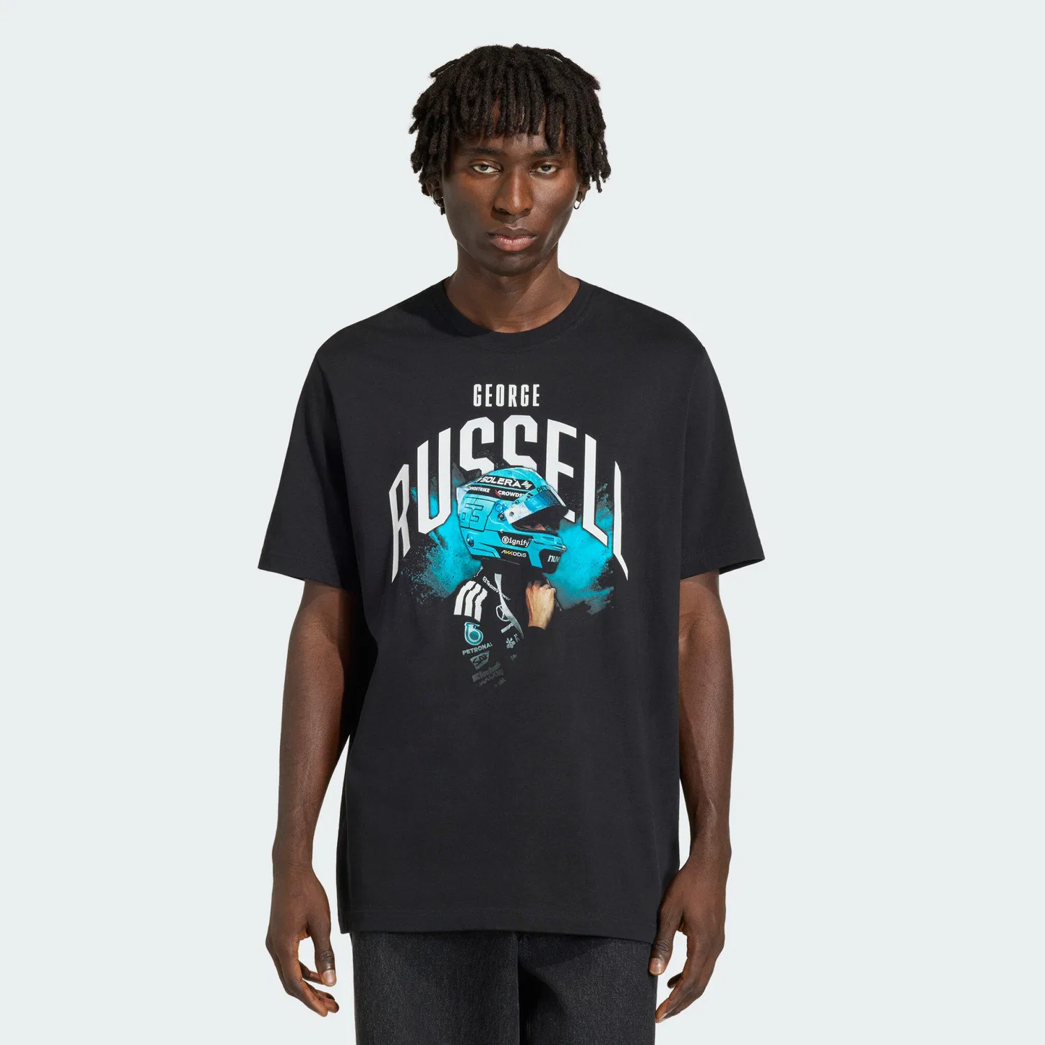 Мужская футболка с принтом George Russell Adidas, Schwarz