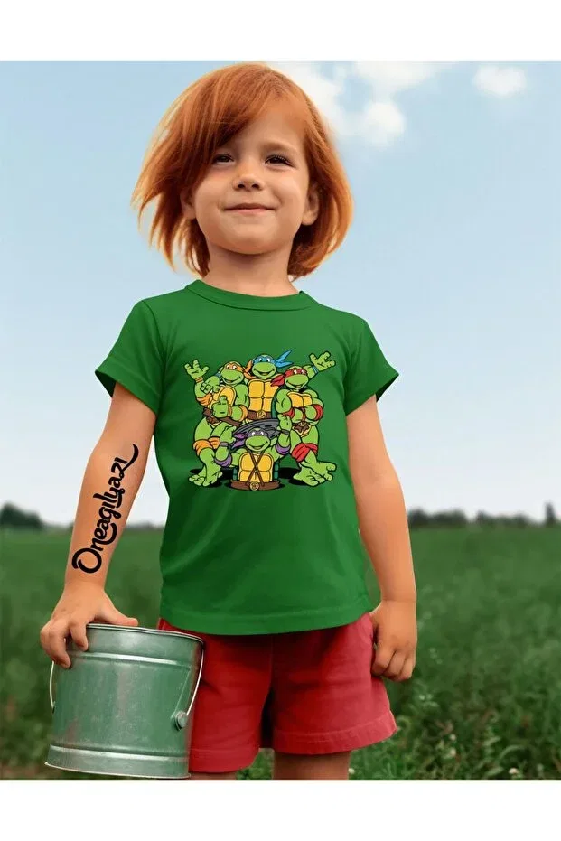 Детская футболка оверсайз с принтом Ninja Turtles Printed Girl'S Oversize T-Shirt Oneagılyazı, Green