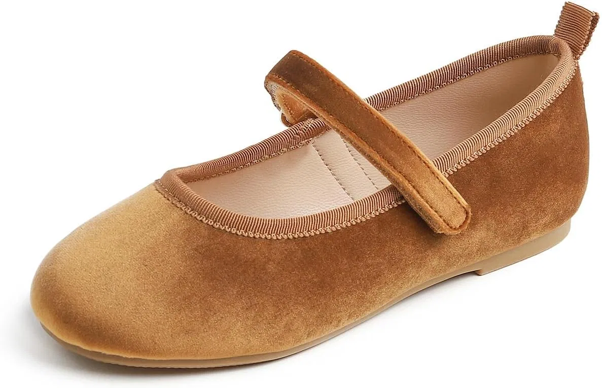 Детские балетки для девочек с принтом FEVERSOLE, Camel Velvet Loop Maryjane
