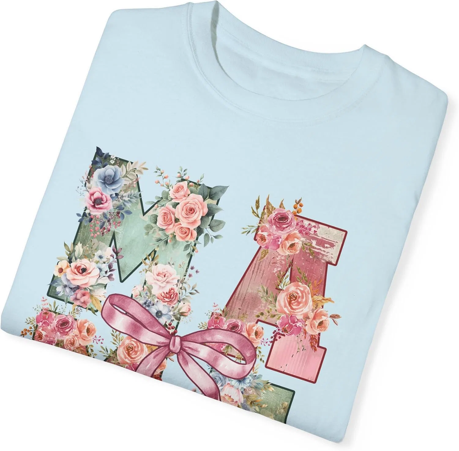 Женская футболка с цветочным принтом и надписью MAMA Comfort Colors 1717, Chambray — фото 3