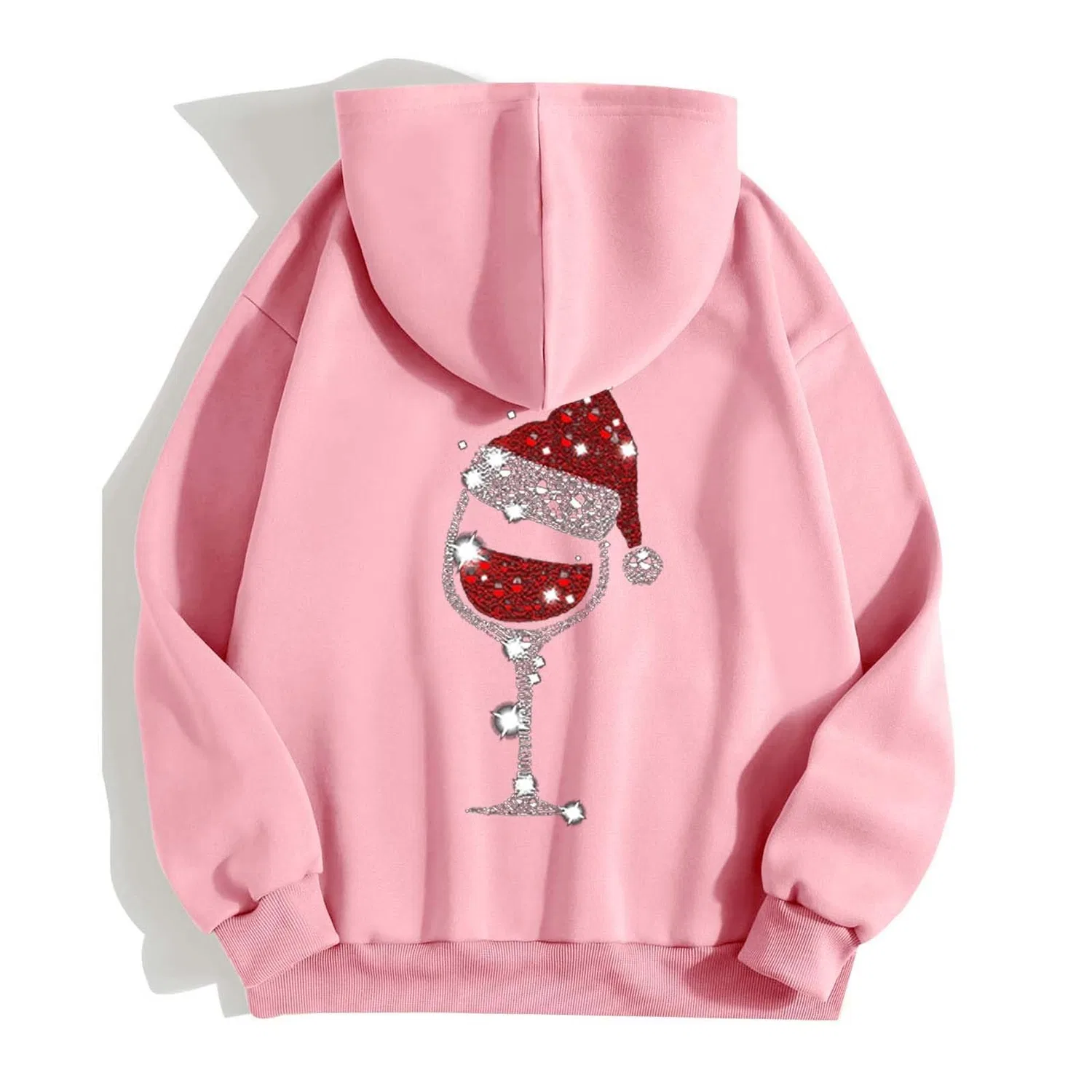 Женское худи с принтом Fashion Christmas Printed Zipper Long Sleeve Pocket Drawstring Casual Sport Hoodie, rosa — фото 4