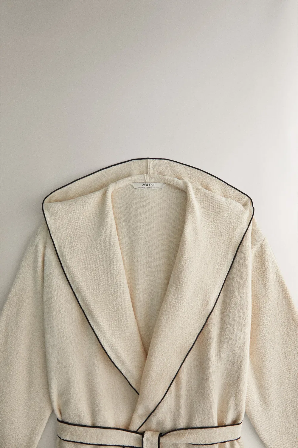 Хлопковый банный халат с оверлоком (320 г/м²) ZARA, Sand/Black — фото 3