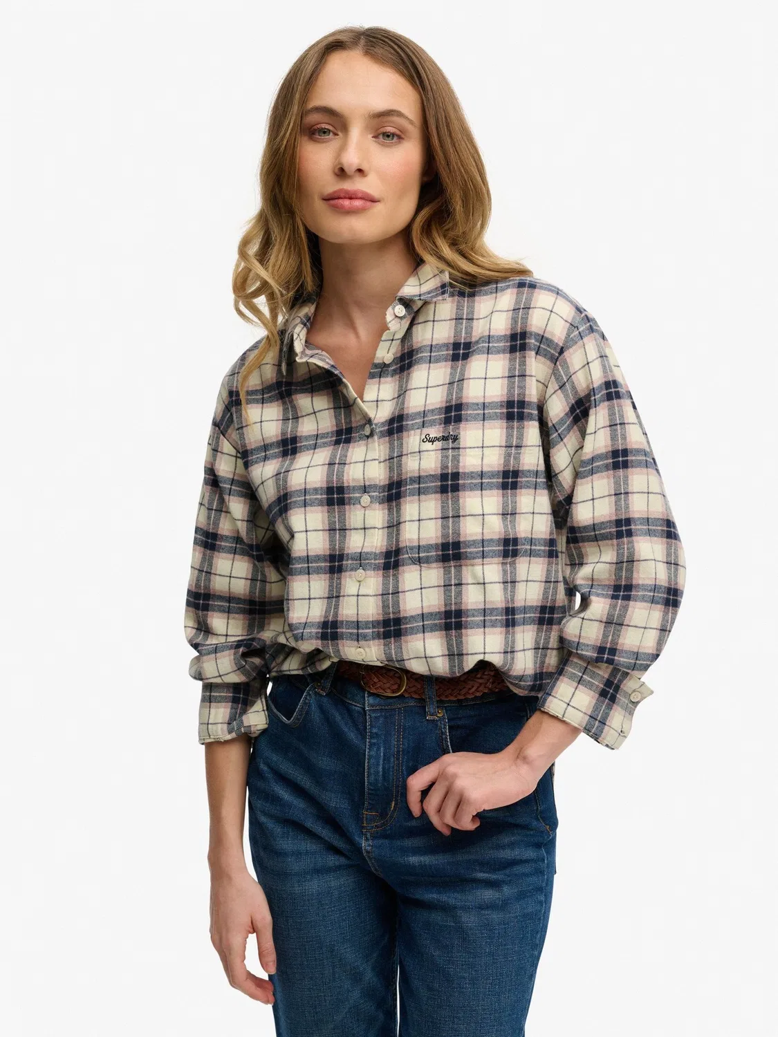 Рубашка фланелевая, клетка, Relaxed Superdry, белый