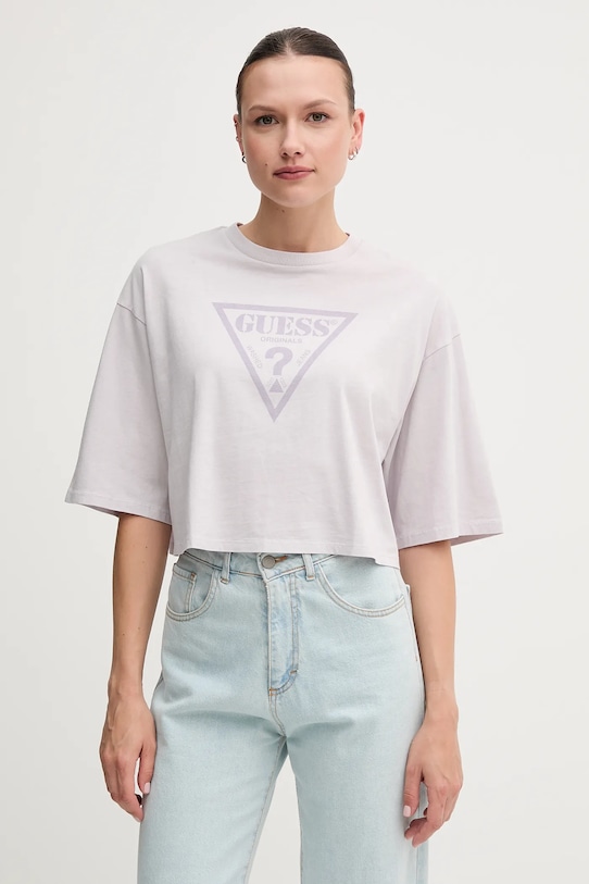 

Хлопковая футболка Guess Originals, фиолетовый