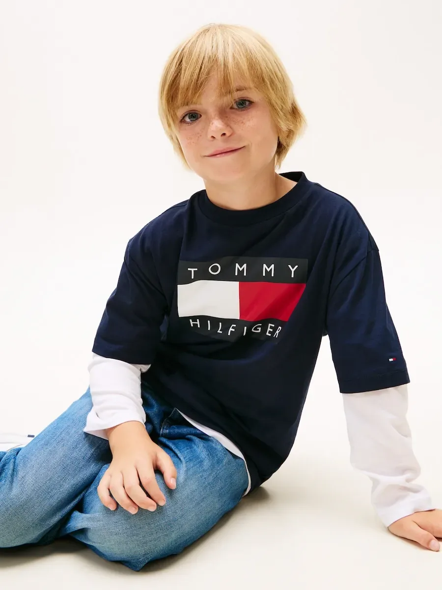 Детская футболка с логотипом флага на передней стороне Tommy Hilfiger, синий — фото 3