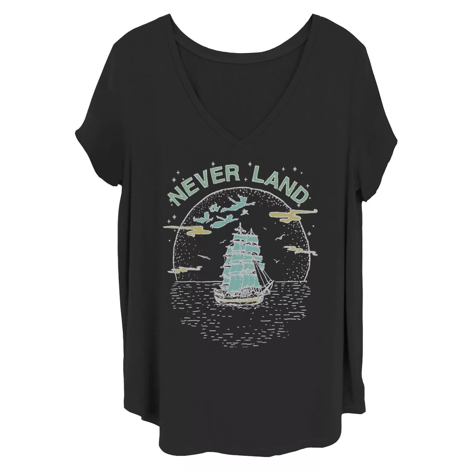 

Футболка Disney's Peter Pan Juniors Plus Fly To Never Land Ship Line Art с v-образным вырезом и графическим рисунком Disney
