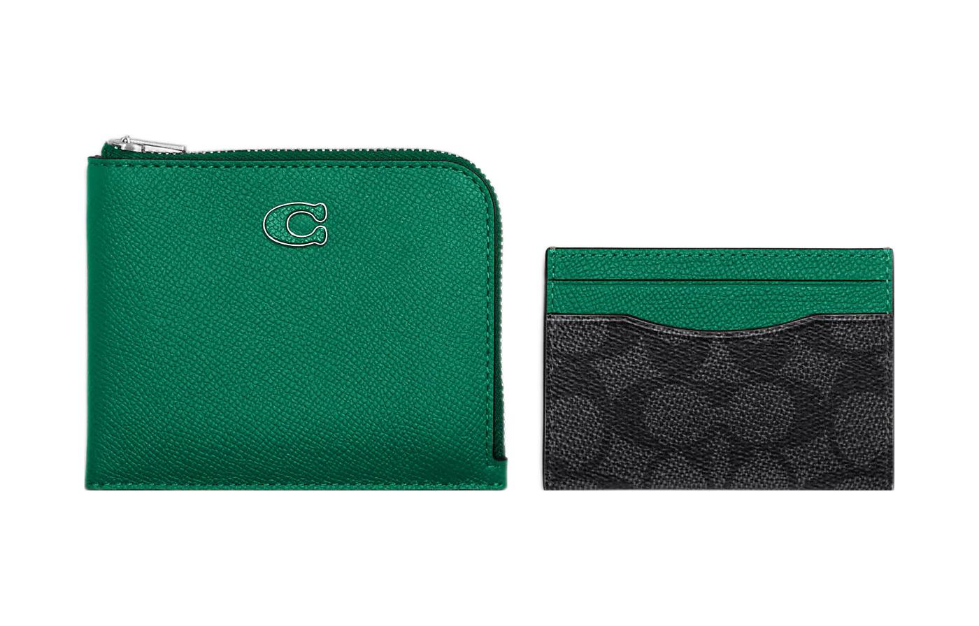 

COACH 3 в 1 кошелек Canvas с кожаным кошельком мужской Black & Green