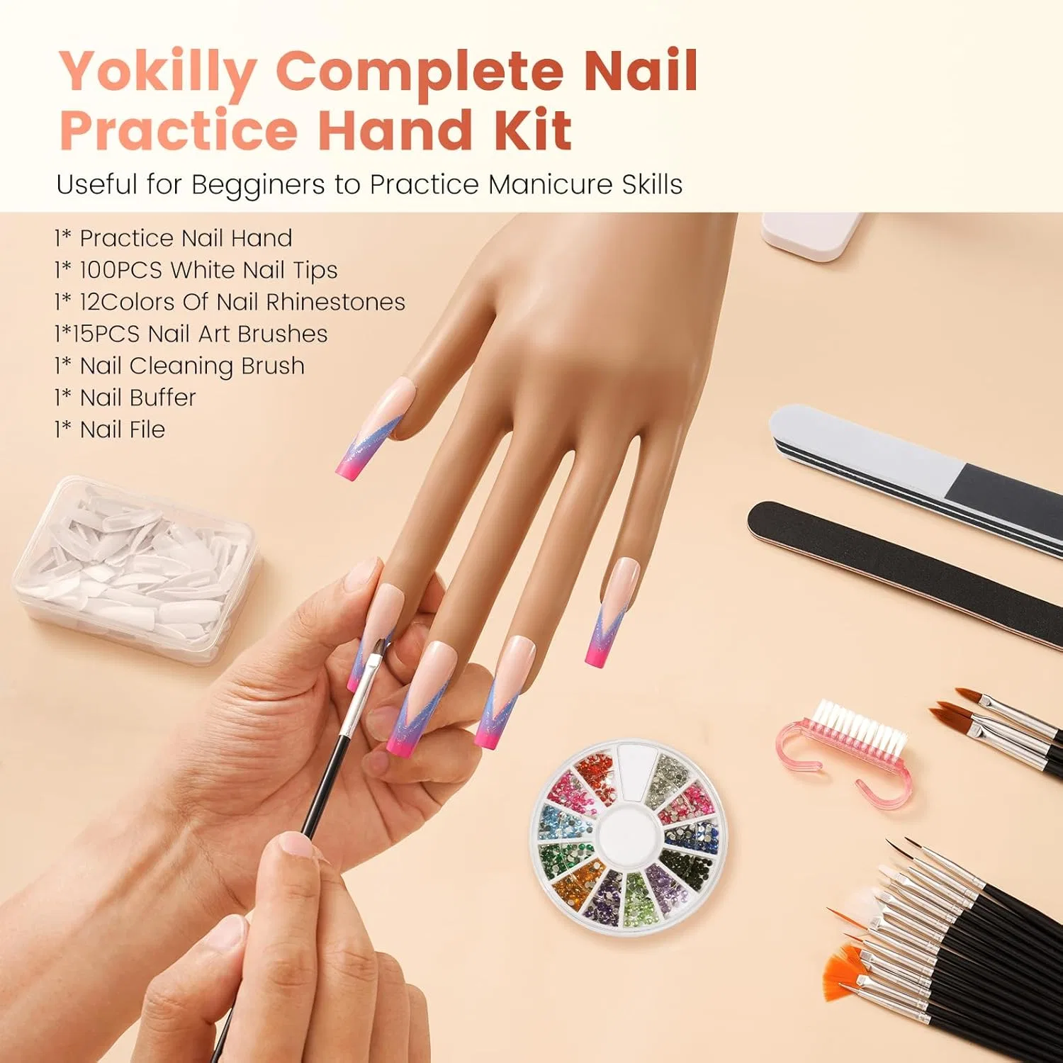 Силиконовая рука для практики маникюра «Practice Hand» от Yokilly Yokilly, Braun Practice Hand Kit-1 — фото 2