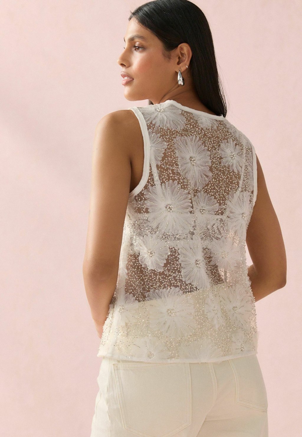 Топ REGULAR FIT - BEADED FLORAL PRINT SEQUIN Next, белый — фото 2