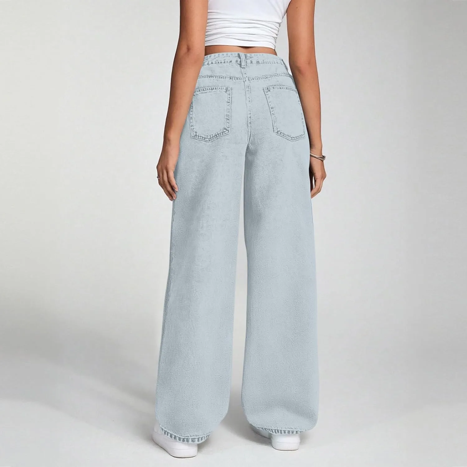 Широкие джинсы женские baggy boyfriend с высокой талией straight leg stretchy light wash — фото 3