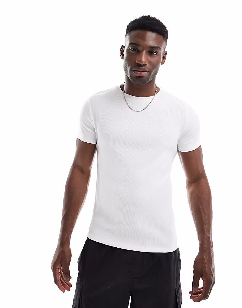 

Футболка ASOS DESIGN Essential Muscle Fit Rib в кремовом цвете