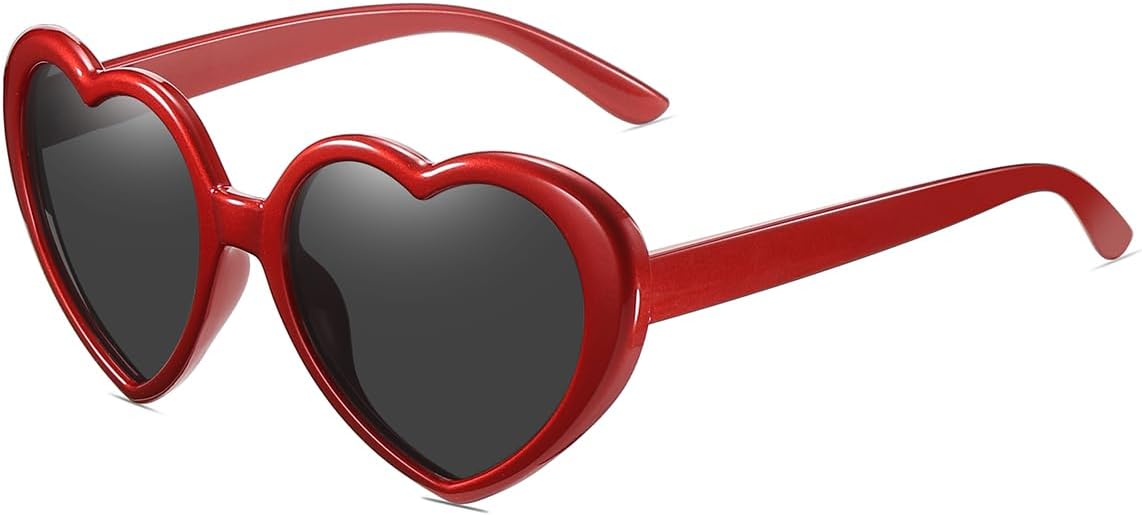 

Поляризованные солнцезащитные очки JOVAKIT в форме сердца для женщин, винтажный стиль, очаровательные ретро-очки большого размера, линзы с защитой от УФ-излучения UV400, 011 Pearlescent Red/Grey