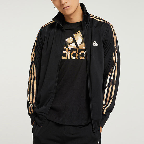 Куртка Men's adidas 3s Tt Tric Camouflage Stripe Sports Knit Stand Collar Jacket Autumn Black, черный — фото 3