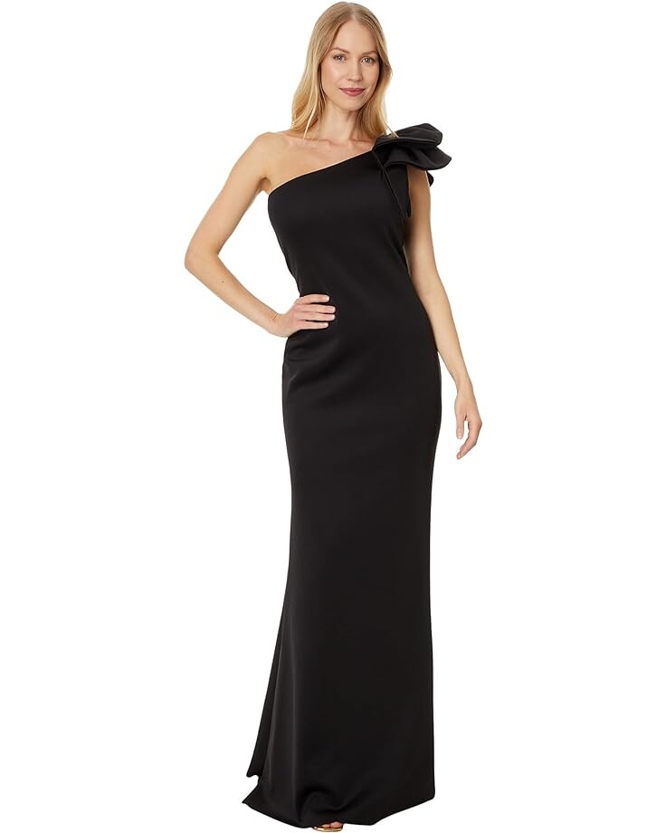 

Платье Betsy & Adam Long Scuba Crepe One Shoulder Gown, черный