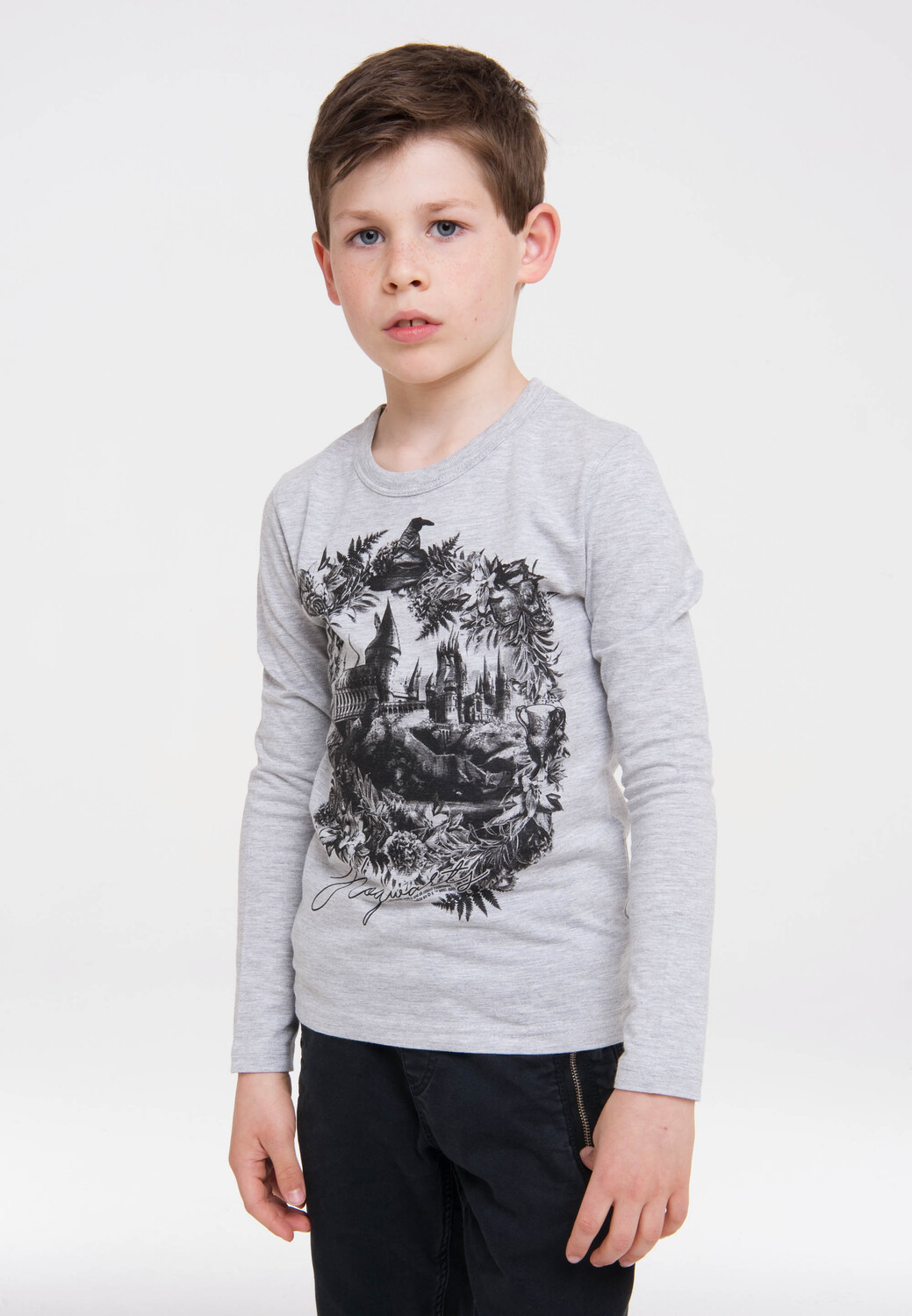 Лонгслив Logoshirt Langarmshirt Harry Potter Hogwarts Schloss, цвет grau meliert — фото 4