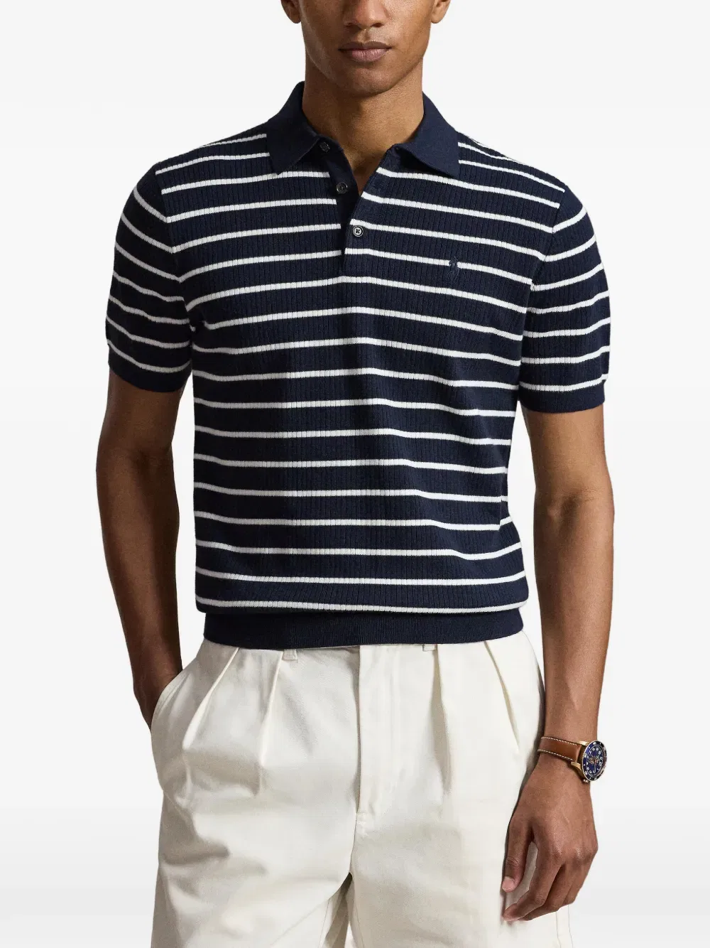 Полосатая трикотажная рубашка-поло Polo Ralph Lauren, синий — фото 3